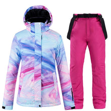 Load image into Gallery viewer, New Colorful Snow Suit Wear Women's Snowboard Clothing Winter Waterproof Thicken Costumes Outdoor Ski Jacket + Strap Pants Bibs