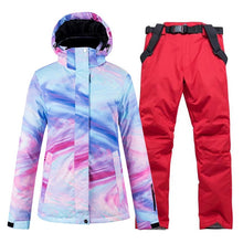 Load image into Gallery viewer, New Colorful Snow Suit Wear Women's Snowboard Clothing Winter Waterproof Thicken Costumes Outdoor Ski Jacket + Strap Pants Bibs