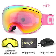 Load image into Gallery viewer, COPOZZ brand ski goggles 2 layer lens anti-fog UV400 day and night spherical snowboard glasses men women skiing snow goggles Set