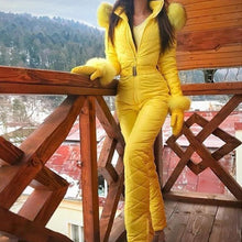 Load image into Gallery viewer, Winter Women Warm Snowsuit Jumpsuit Outdoor Patchwork Sports Zipper Ski Suit Waterproof Thicken Hooded Solid Ladies Jumpsuits