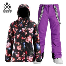 Load image into Gallery viewer, Winter ski suit women's windproof Waterproof warm adult outdoor veneer double board snow Coat+Trousers For Female