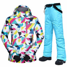 Load image into Gallery viewer, Winter Ski Suit Women New Touch Screen Gloves Waterproof Warm Ski Jackets and Pants for Women Skiing and Snowboarding Suits