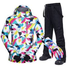 Load image into Gallery viewer, Winter Ski Suit Women New Touch Screen Gloves Waterproof Warm Ski Jackets and Pants for Women Skiing and Snowboarding Suits