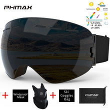 Load image into Gallery viewer, PHMAX Brand Ski Goggles Winter UV400 Anti-Fog Skiing Glasses Men Women Double Layers Outdoor Snowboard Goggles With Free Mask