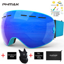 Load image into Gallery viewer, PHMAX Brand Ski Goggles Winter UV400 Anti-Fog Skiing Glasses Men Women Double Layers Outdoor Snowboard Goggles With Free Mask