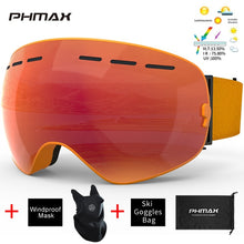 Load image into Gallery viewer, PHMAX Brand Ski Goggles Winter UV400 Anti-Fog Skiing Glasses Men Women Double Layers Outdoor Snowboard Goggles With Free Mask
