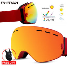Load image into Gallery viewer, PHMAX Brand Ski Goggles Magnetic Men Women Winter Anti-Fog Snow Ski Glasses With Free Mask Double Layers UV400 Snowboard Goggles