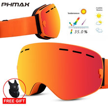 Load image into Gallery viewer, PHMAX Brand Ski Goggles Magnetic Men Women Winter Anti-Fog Snow Ski Glasses With Free Mask Double Layers UV400 Snowboard Goggles