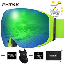 Load image into Gallery viewer, PHMAX Brand Ski Goggles Magnetic Men Women Winter Anti-Fog Snow Ski Glasses With Free Mask Double Layers UV400 Snowboard Goggles
