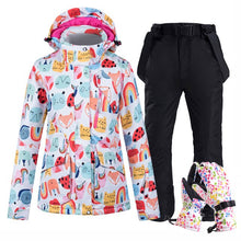 Load image into Gallery viewer, Women Ski Suit Jacket Waterproof Snowboard Colorful Ski Jacket and Pants Set Winter Windproof Warm Jacket Outdoor Clothing