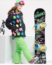 Load image into Gallery viewer, Women Waterproof Ski Suit Female Winter Outdoor Riding Climbing Snow Costumes Black With Colorful Dots Jacket And Green Pants