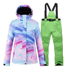 Load image into Gallery viewer, New Colorful Snow Suit Wear Women's Snowboard Clothing Winter Waterproof Thicken Costumes Outdoor Ski Jacket + Strap Pants Bibs
