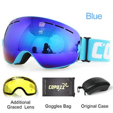 Load image into Gallery viewer, COPOZZ brand ski goggles 2 layer lens anti-fog UV400 day and night spherical snowboard glasses men women skiing snow goggles Set
