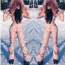 Load image into Gallery viewer, Fleece One Piece Ski Suit Women Snow Overalls Mountain Skiing Jumsuit Super Warm Winter Ski Jacket Pants Breathable Snow Set
