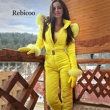 Load image into Gallery viewer, Fleece One Piece Ski Suit Women Snow Overalls Mountain Skiing Jumsuit Super Warm Winter Ski Jacket Pants Breathable Snow Set
