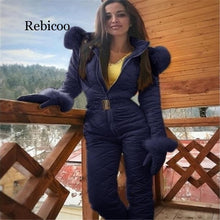 Load image into Gallery viewer, Fleece One Piece Ski Suit Women Snow Overalls Mountain Skiing Jumsuit Super Warm Winter Ski Jacket Pants Breathable Snow Set
