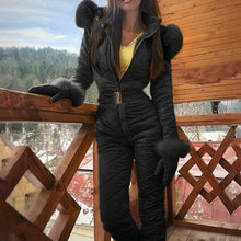 Load image into Gallery viewer, Winter Women Warm Snowsuit Jumpsuit Outdoor Patchwork Sports Zipper Ski Suit Waterproof Thicken Hooded Solid Ladies Jumpsuits
