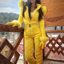 Load image into Gallery viewer, Winter Women Warm Snowsuit Jumpsuit Outdoor Patchwork Sports Zipper Ski Suit Waterproof Thicken Hooded Solid Ladies Jumpsuits
