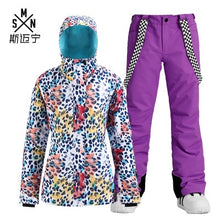 Load image into Gallery viewer, Winter ski suit women's windproof Waterproof warm adult outdoor veneer double board snow Coat+Trousers For Female
