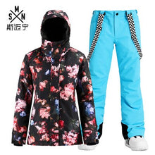 Load image into Gallery viewer, Winter ski suit women's windproof Waterproof warm adult outdoor veneer double board snow Coat+Trousers For Female
