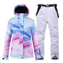 Load image into Gallery viewer, New Colorful Snow Suit Wear Women's Snowboard Clothing Winter Waterproof Thicken Costumes Outdoor Ski Jacket + Strap Pants Bibs
