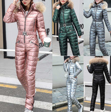 Load image into Gallery viewer, Ski Suit Women Jackets Winter Plush Hooded Parka Jumpsuit Women Cotton bodysuit Sashes Jumpsuits Zipper Overalls Tracksuits
