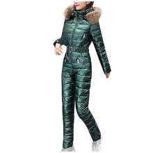 Load image into Gallery viewer, Ski Suit Women Jackets Winter Plush Hooded Parka Jumpsuit Women Cotton bodysuit Sashes Jumpsuits Zipper Overalls Tracksuits
