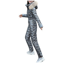 Load image into Gallery viewer, Ski Suit Women Jackets Winter Plush Hooded Parka Jumpsuit Women Cotton bodysuit Sashes Jumpsuits Zipper Overalls Tracksuits
