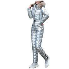 Load image into Gallery viewer, Ski Suit Women Jackets Winter Plush Hooded Parka Jumpsuit Women Cotton bodysuit Sashes Jumpsuits Zipper Overalls Tracksuits
