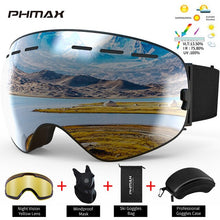 Load image into Gallery viewer, PHMAX Brand Ski Goggles Winter UV400 Anti-Fog Skiing Glasses Men Women Double Layers Outdoor Snowboard Goggles With Free Mask

