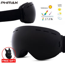 Load image into Gallery viewer, PHMAX Brand Ski Goggles Magnetic Men Women Winter Anti-Fog Snow Ski Glasses With Free Mask Double Layers UV400 Snowboard Goggles
