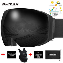 Load image into Gallery viewer, PHMAX Brand Ski Goggles Magnetic Men Women Winter Anti-Fog Snow Ski Glasses With Free Mask Double Layers UV400 Snowboard Goggles
