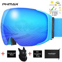 Load image into Gallery viewer, PHMAX Brand Ski Goggles Magnetic Men Women Winter Anti-Fog Snow Ski Glasses With Free Mask Double Layers UV400 Snowboard Goggles
