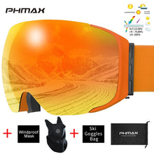 Load image into Gallery viewer, PHMAX Brand Ski Goggles Magnetic Men Women Winter Anti-Fog Snow Ski Glasses With Free Mask Double Layers UV400 Snowboard Goggles
