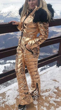 Load image into Gallery viewer, New Shiny Silver Gold One-Piece Ski Suit Women Waterproof Windproof Skiing Jumpsuit Snowboarding Suit Female Snow Costumes

